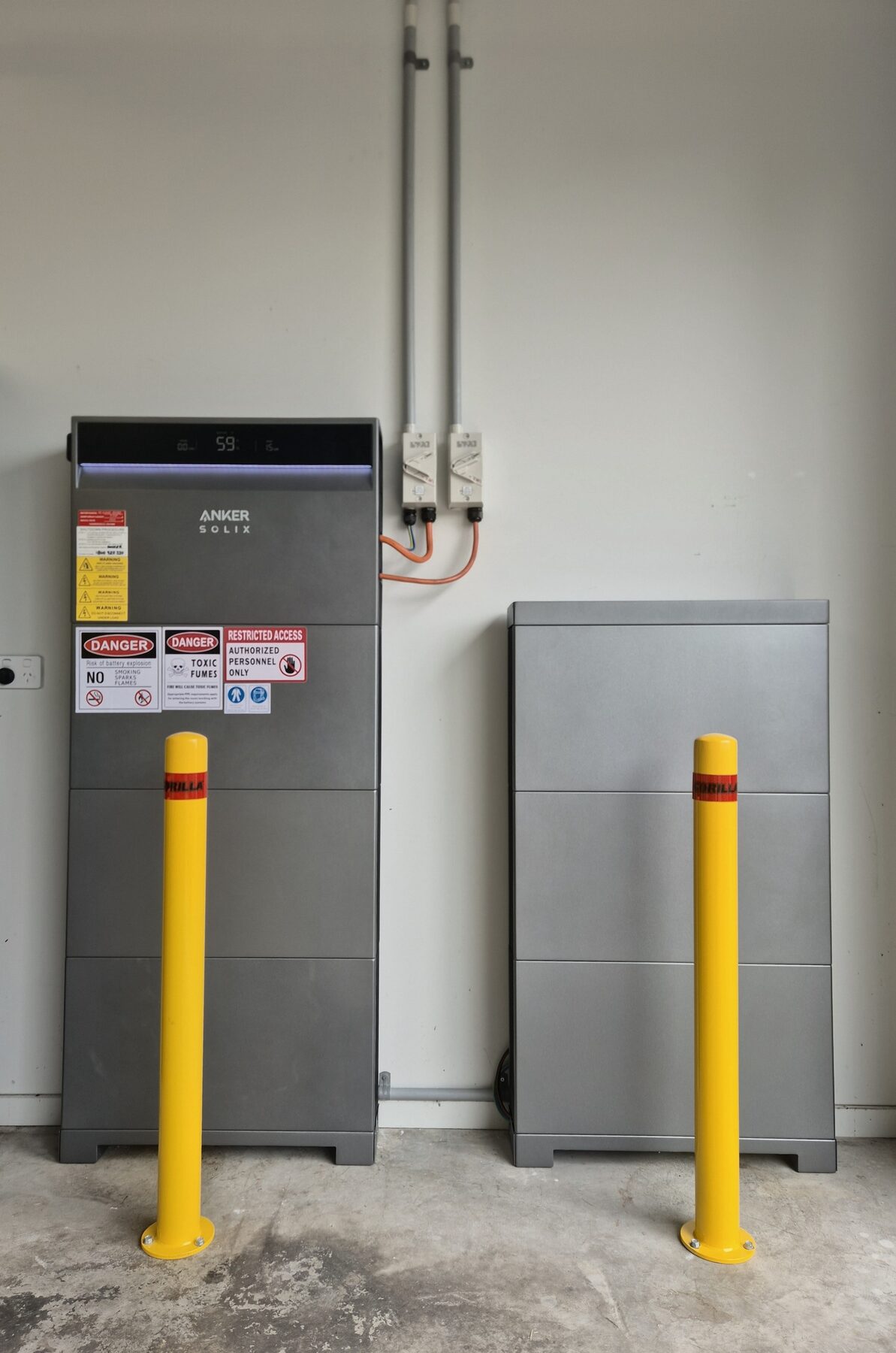 Anker Solix all-in-one battery and inverter with expansion module in a garage, battery installation by Sunshine Coast Solar and Electrical, Sunshine Coast QLD