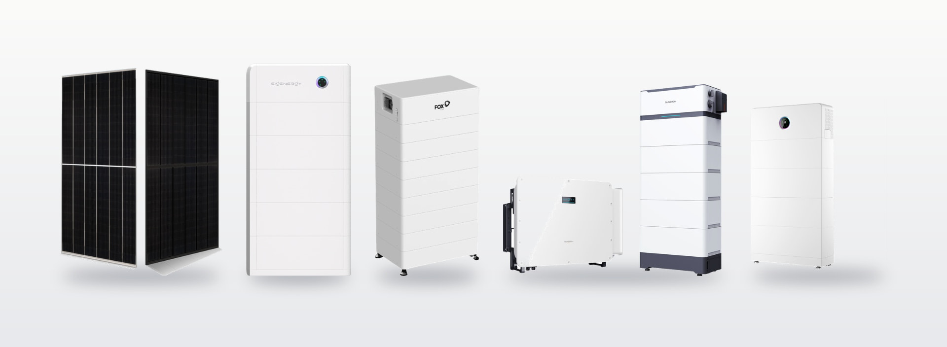 Solar panels, batteries and inverters installed by Sunshine Coast Solar and Electrical, including Jinko, Sigenergy, Fox ESS, Sungrow and GoodWe