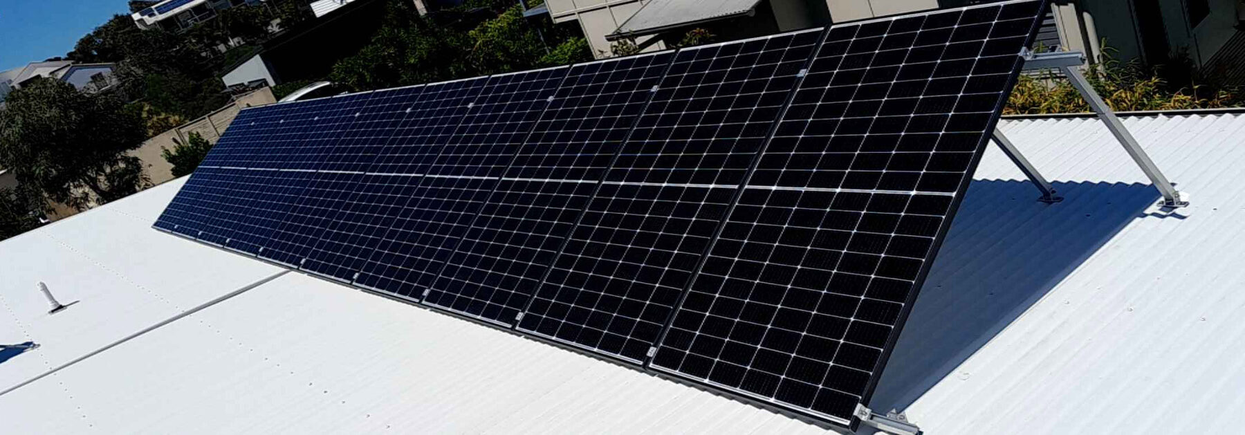 Tilt-mounted solar panel array set for optimal roof pitch, solar installation by Sunshine Coast Solar and Electrical, Sunshine Coast QLD