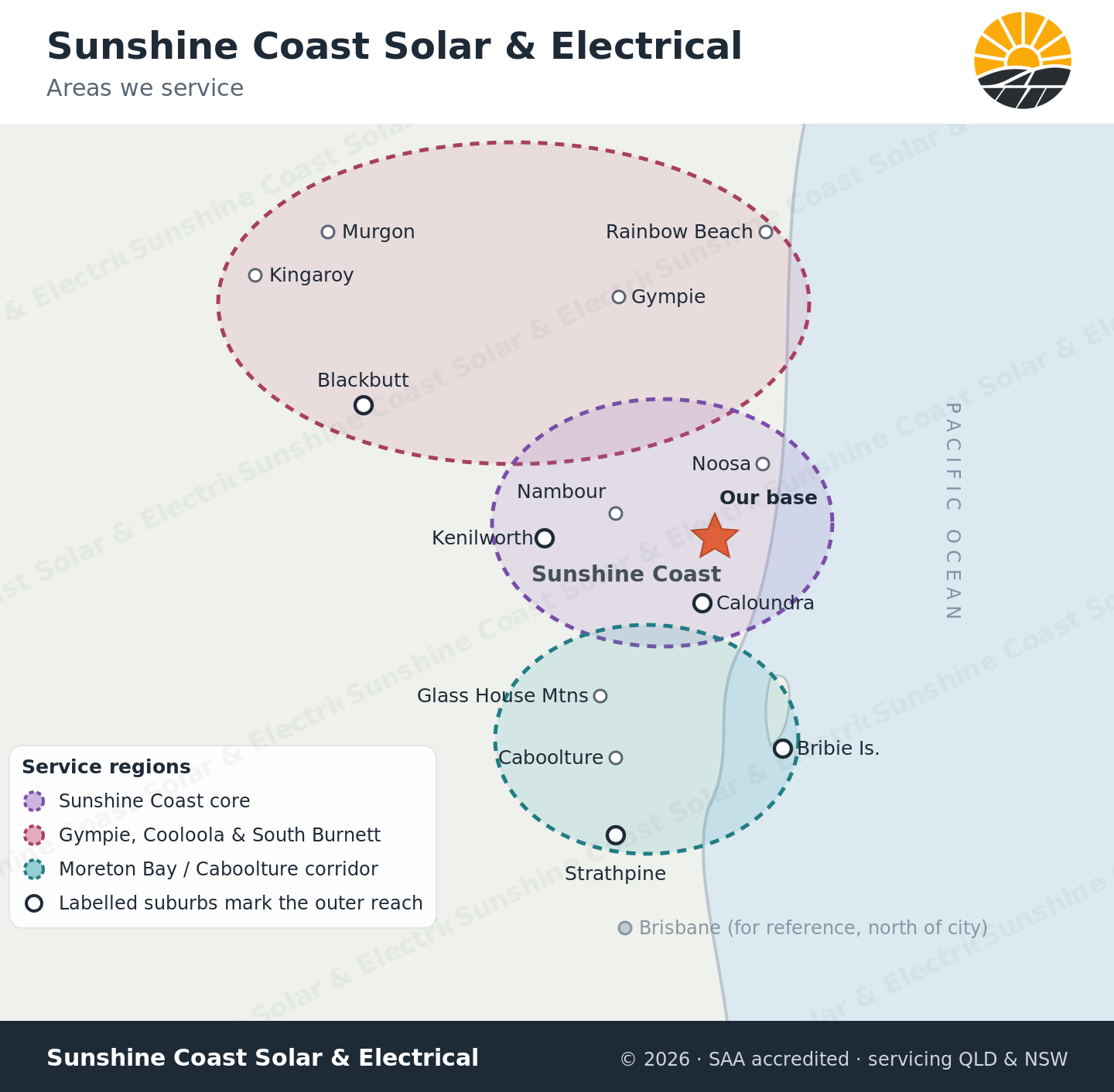 Sunshine Coast Solar and Electrical service area map